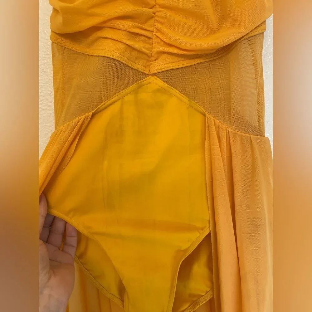 WEISSMAN Elite Dance costume yellow Ruched maxi Dress Mesh Skirt D10470 LC child